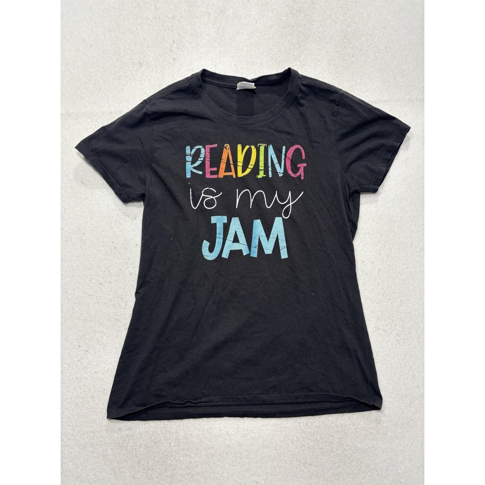 Port & Company Shirt Womens Medium Black Reading Is My Jam Graphic Tee Teacher